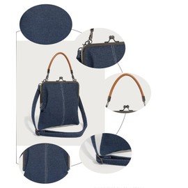 Kiss Lock Purses and Handbags for Women Denim Crossbody Bags for Women Denim Purse Vintage Top Handle Satchel Kisslock Bag