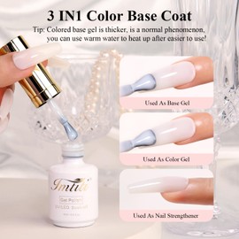 Imtiti Rubber Base Gel Polish, 15ML Milky White Color Base Gel For Nails Builder Gel Sheer Jelly Gel Nail Polish Strengthener Gel Nail For Starters DIY Nail Art Soak Off UV LED