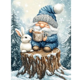 Christmas Diamond Painting for Adults, Gnome Diamond Art Kits for Beginner, Full Round Drill 5D Winter Forest Painting with Diamonds,Diy Crafts Rabbit Gem Art for Christmas Decor 12 X 16 IN