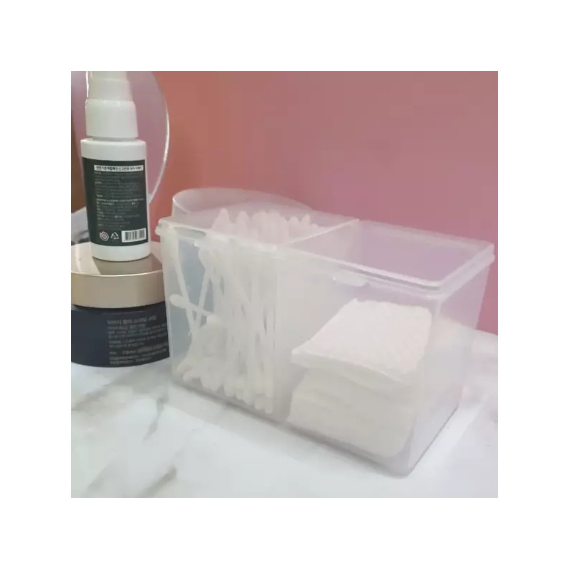화장품케이스 투명 분리형 화장솜 면봉정리함 Transparent Makeup Case with Separate