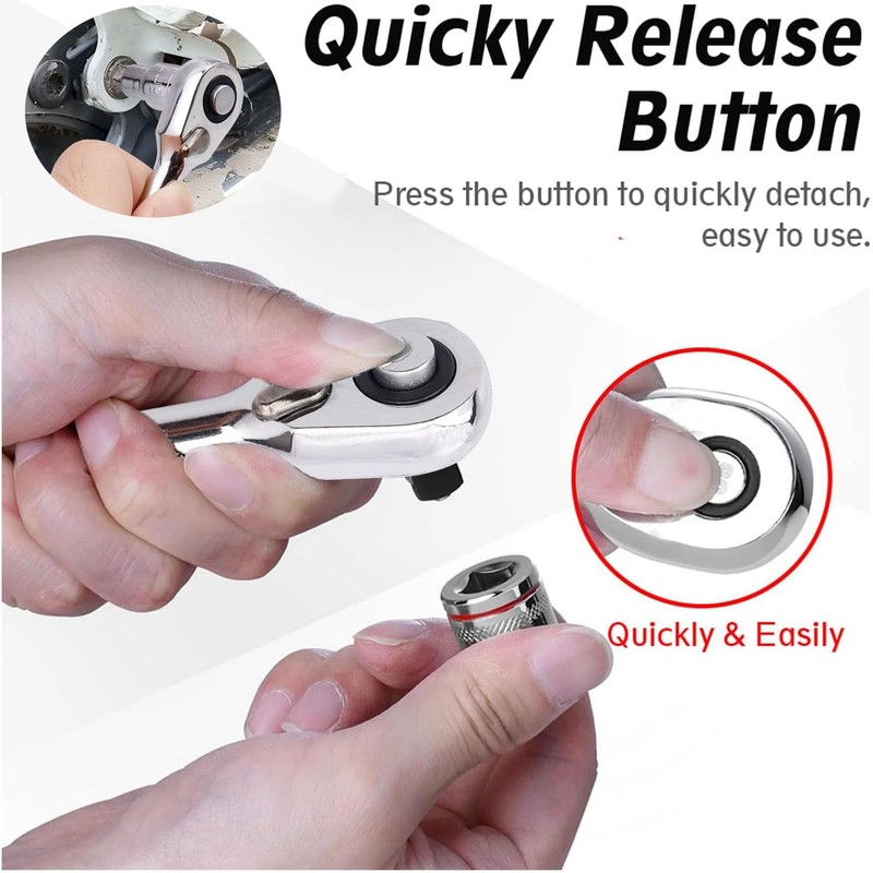 Bestgle 2 in1 Mini Ratchet Wrench, 1/4" Drive Hex Bit