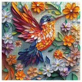 Hummingbird 1000 Piece Puzzle for Adults, PICKFORU Bird Flower Jigsaw Puzzle 1000 Pieces, Quilling Paper Cut Art Puzzle, Challenging Floral Garden Puzzle as Wall Decor