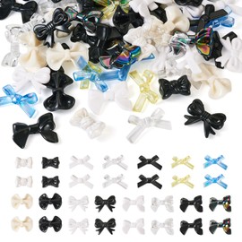 PH PandaHall 60pcs Black White Acrylic Beads with Bow for Jewelry Making