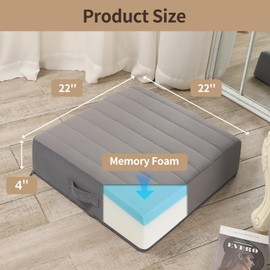 LOVMOC 22 inches Meditation Floor Pillow, 2 Pack Square Large Floor Cushions for Adults, Thick Memory Foam Seat Cushions for Yoga, Living Room, Sofa, Tatami, Grey