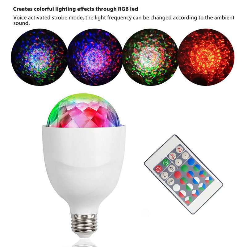 Disco Ball Lamp Bulb E27 Sound Activated Remote Control RGB