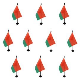 AZ FLAG - Set of 10 Belarus Table Flag 4'' x 6'' - 10 Small Belarusian Office Flags 100% Polyester 15 x 10 cm - Mini Desk Flag with 10'' Pole and Black Plastic Base