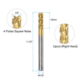QUARKZMAN Solid Carbide End Mill, 1/8 Inch φ, TiSiN Coated, 4 Cutting Edges, for Hardened Steel, Stainless Steel, Cast Iron, 1/8 Inch Shank, 3/8 Inch Cutting Length, 1-1/2 Inch Long, HRC55