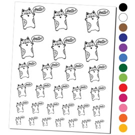 Corgi Dog Hello Doodle Temporary Tattoo Water Resistant Fake Body Art Set Collection - Black (One Sheet)