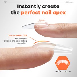 modelones Pro Luxe Instant Apex Nail Tips 15 Sizes, Medium Square Gel x Nail Tips Pre-building & Pre-etched Thicker Strength Acrylic Fake Nails Full Cover 240 Pcs