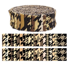 Soimoi 40Pcs Houndstooth Print Precut Fabrics Strips Roll Up 1.5x42inches Cotton Jelly Rolls for Quilting - Brown