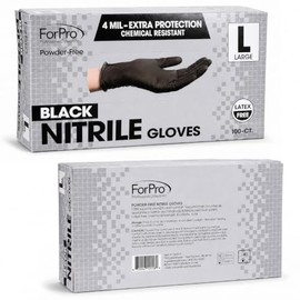 ForPro - Guantes desechables de nitrilo, resistentes a los químicos, sin polvo, sin látex, no estériles, aptos para alimentos, 4 mil, negro, grande, 1