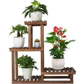 COOGOU Wood Plant Stand Indoor Outdoor 4 Tiers Plant Rack Corner Planter Shelf Flower Pot Holder for Living Room Garden Patio Yard Porch (Space Saving,27.6”,Small)