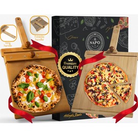 Premium Sliding Pizza Peel 12 inch, Bamboo Wood Pizza Peel Long Folding Handle, Elite Magic Smart Slider Pizza Paddle Spatula, Easy Turning &Transfer Dough Shovel, Replacement Non-Stick Cloth