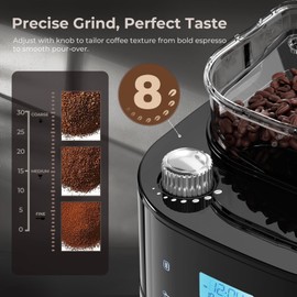 Havato Coffee Maker with Grinder, 10-Cup Drip Coffee Machine with Coffee Pot Glass Carafe, Programmable with Brew Strength, 50oz Water Reservoir, Ideal for Home/Office, Black