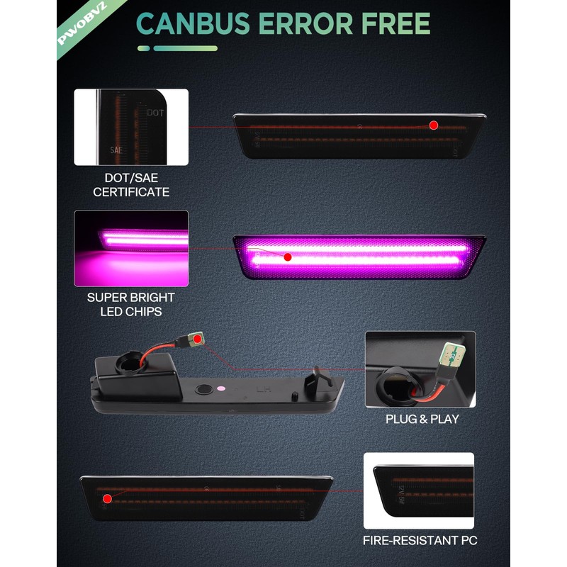 Dynamic Pink Purple LED Rear Side Marker Lights for 2011-2014