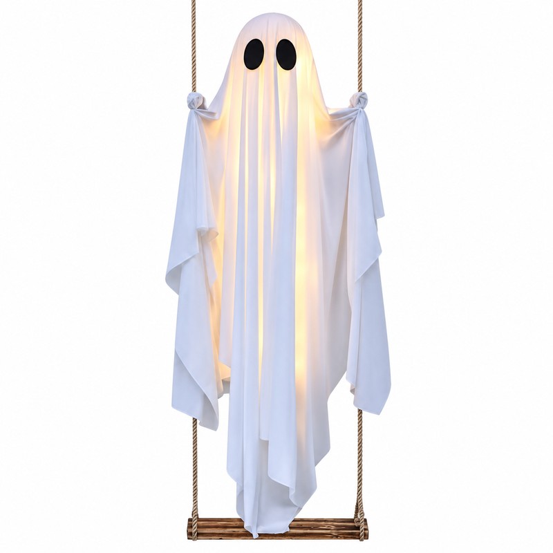 Hanging Swing Ghost Halloween Decoration with String Lights – Cute