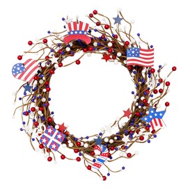 Americana Flag Red Blue Berry White Star Wreath 4th of July Independence Day Decoration