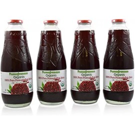 Blue Ribbon 100% Organic Pomegranate Juice - 4 Pack - 33.8 fl oz - USDA Certified - Glass Bo