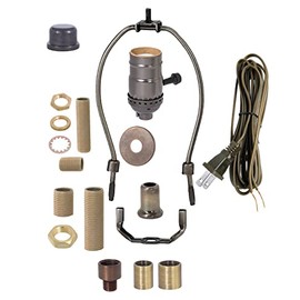 B&P Lamp® Antique Bronze Finish Floor Lamp Wiring Kit with a 3-Way Socket, 12 Inch Harp, and 12 Feet Long Lamp Cord