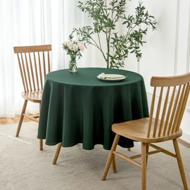 maxmill Round Linen Looking Textured Tablecloth Spill-Proof Wrinkle Free Soft Christmas Table Cloth for Circular Table Cover, for Dining Room Banquet Parties Holiday Dinner, 70 Inch Hunter Green