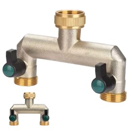 KYYGKY Brass Outside Garden Tap Splitter,3/4 Inch 2 Way Faucet Splitter with Twin Tap Connector,Quick Individual On/Off Splitters Connector, Outdoor Hose Splitters for Home Kitchen Garden Outdoor