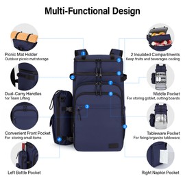 Hanke Cooler Backpack for Travel, Soft Lightweight Insulated Leakproof Backpack Cooler Bag, Portable Picnic Backpack with Removeable Bottle Pocket for Picnic Hiking Camping Beach, Blue