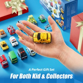 JOYIN 18 Pcs Pull Back City Cars and Trucks Toy Vehicles Set, Friction Powered Cars Toys for Toddlers, Boys, Girls’ Educational Play, Kids Stocking Stuffers