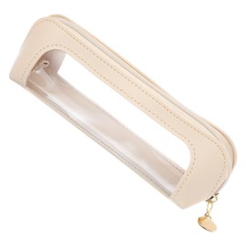 MBAIYO Small Clear Makeup Brush Bag, PU Leather Travel Makeup Waterproof Holder Makeup Bag Portable Transparent Waterproof Cosmetic Organizer Pouch with Zipper for Women Home Office Essentials(White)