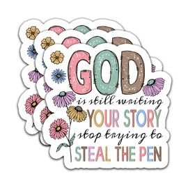 (3PCS) God is Still Writing Your Story Stop Trying to Steal The Pen Sticker Christian Religious Stickers Decals Decor Books,Laptops, Tumblers, Water Bottles, Waterproof Vinyl Decal 3" x 2.9"