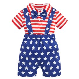 BFUSTYLE Baby Boy Romper Newborn Cotton Blue Star White Red Striped Romper 3-6 Month Infant Hawaiian Shirt Independence Day