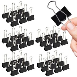 Medium Binder Clips, 144 Pack, 1-1/4 Inch, Standard 32mm, Black, Capacity 0.6 Inch, 1.25 Inch Medium Clips, Fold Clamp, Office Supplies