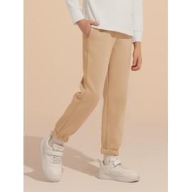 Haloumoning Boys Fleece Sweatpants Kids Elastic Waist Casual Joggers Active Athletic Pants with Pockets 5-14Y Khaki