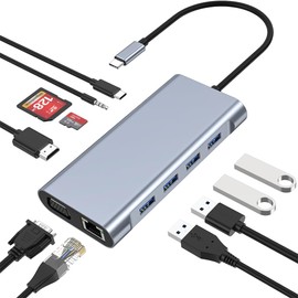 vantisan HUB USB C,11 en 1 Adaptador Tipo C,Multipuerto Hub Tipo C con HDMI 4K@30Hz, 100M Ethernet,1USB 3.0,3USB 2.0,Puerto VGA,Carga PD 100W,Lector de Tarjetas SD/TF y Conector de Audio de 3,5 mm