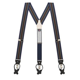 Suspender Store Variable-Stripes Suspenders - 1.38-Inch Wide Barathea - Convertible Button & Clip - Green