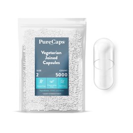 PureCaps USA - Empty Vegetarian Vegan Pill Capsules Size 2, 5,000 Empty Joined Vegetarian Pills, Clear, Non-GMO Certified, Kosher, Gluten Free, Halal Certified, Preservative Free Pill Capsules Empty