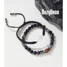 Dazylleco Mens Bracelets Beaded Braided Rope Bracelets Set for Men Mens Jewellery(Cross)