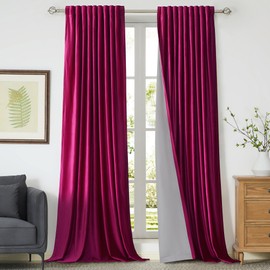 100% Full Blackout Hot Pink Velvet Curtains 96 inch Long for Living Room,Set of 2 Liner Rod Pocket Back Tab Thermal Window Curtains Room Darkening Heavy Decorative Curtains Drapes for Bedroom