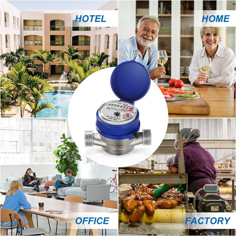 Hemobllo Water Meter Water Flow Meter Cold Water Meter for