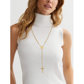 Supcare Gold Catholic Beads Rosary for Women, Stainless Steel Crucifix Cross Mary Necklaces, Long Prayer Chain for Mum Grandma Daughters