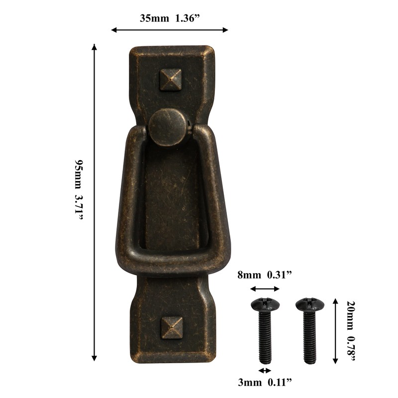 HARMAC HOUSE Vintage Drop Handles 2 Pack Antique Bronze Door
