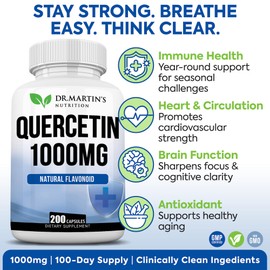 1000mg Quercetin - 200 Capsules | Immune Support, Antioxidant for Seasonal Sinus Relief & Cardiovascular Health | Maintains Inflammatory & Immune Responses | Men & Women