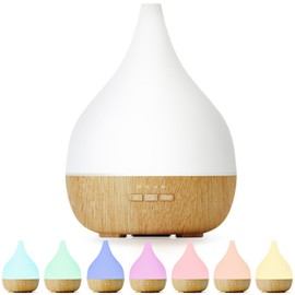 SNOWSEN 350ml Ultrasonic Essential Oil Diffuser, Light Wood Grain Aromatherapy Diffuser Humidifier with 8 Colors Lights, Auto Off Aroma Diffuser for Bedroom, Large Room, Office, Adjustable Mist Mode