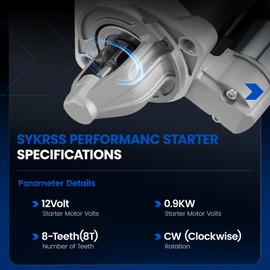 SYKRSS 19050 New Starter Motor Compatible with Hyundai Veloster 1.6L L4 2012-2013, 12V 0.9KM 8-Teeth Starter Compatible with Kia Rio Soul, Fit for 361002B100 361002B102 30054 361002B020, Rotation: CW