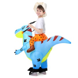 Inflatable Dinosaur Costume for Kids - Blue Riding Dinosaur Blow-Up Costume for Boys and Girls - Cosplay and Dress-Up