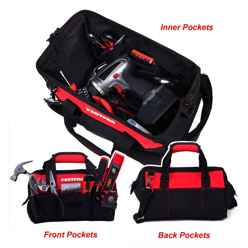 FASTPRO 14-Inch Zip-top Wide Mouth Open Storage Tool Bag, Classic