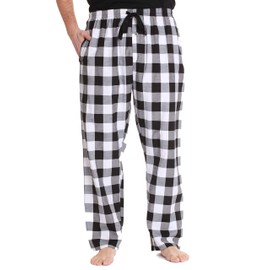#followme Plaid Men’s Pajama Pants PJ Bottoms for Sleeping and Lounge Wear, Black White Buffalo Plaid, Medium