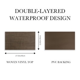 BACKTOEDEN Leakproof Placemats Set of 6, 2-Layer Waterproof placemat for No More Stains, Heat-Resistant Easy Clean Vinyl Table Place Mats for Kitchen Dining Indoor Outdoor, Dark Brown