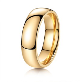 YOESDIE Gold 2mm 4mm 6mm 8mm 10mm Titanium Ring Wedding Band Ring for Men Women | Plain Dome High Polished Wedding Band Comfort Fit Size 5-13 (Gold 6mm, 5)