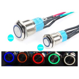 LIVISN 16mm Chassis Metal Button Switch with 100m 3.3FT Extension Cable Red Yellow Blue Green LED for DIY Computer and Restart Switch (Green Ring)