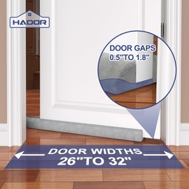 Door Draft Stopper for Bottom of Door, 32 Inch Under Draft Air Noise Light Blocker 26"- 32" Double Side Triangle Soundproof Sweep Filler Seal Gap up to 1.7" for Patio Sliding Door Guard, Grey